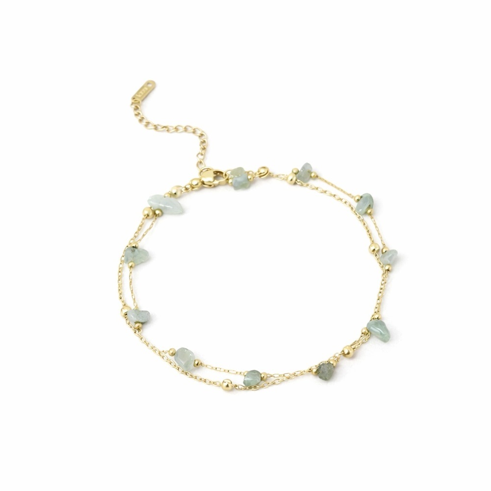 18K Gold Natural Jade Stone Anklet